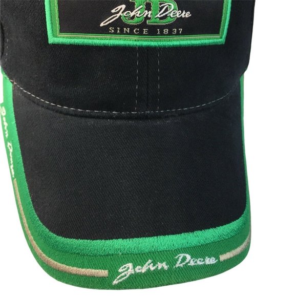 John Deere Baseball Cap Clay Francis Black Embroidered Patch Adjustable Hat u - Picture 3 of 9